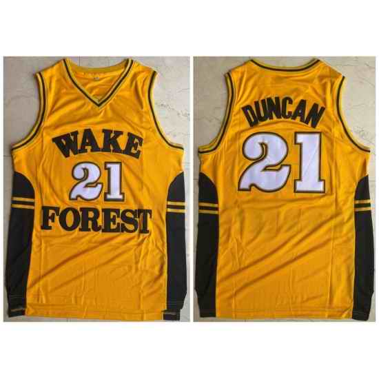 Men Wake Forest Demon Deacons 21 Tim Duncan Yellow College Basketball Jersey